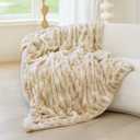 Ultra Soft Faux Rabbit Fur Throw Blanket, Cozy Fuzzy Blanket for Couch Bed, Plush Warm Decor Gifts, Luxury Thick Fluffy Blanket for Women & Men,50x60 inches, Tie-Dyed in Khaki