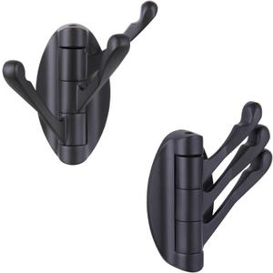 Angle Simple Towel Hook Matte Black 2 PCS, Metal Swivel Folding Robe Hook, Hand Towel Holder, Heavy Duty Clothes Hanger for Bathroom RV Wall Mount