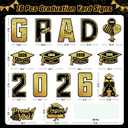 16 Pcs Graduation Yard Signs Class of 2026, 16.1" Large Black Gold Graduation Yard Sign with Stakes, Congrats Grad Sign for Graduation Party Decorations 2026, Outdoor Grad Decor for College High School