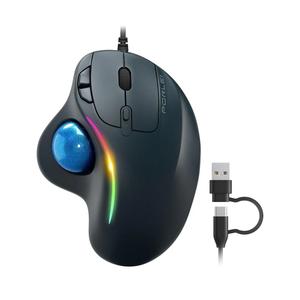 Wired Trackball Mouse with RGB Lighting, Ergonomic Thumb Control to Reduce Muscle Strain, 5 Adjustable DPI, Dual USB-C & USB-A Connectivity, Compatible with PC, Laptop, Mac, Windows-Blue