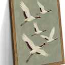 Framed Crane Bird Wall Art, Vintage Japanese Flying Cranes Canvas Print, Nature Animal Painting, Minimalist Zen Wall Decor for Living Room Bedroom Office, 16x24 Inches