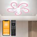 23" Ceiling Fans with Lights and Remote, Low Profile Ceiling Fan, Flush Mount Bladeless Ceiling Fan, Dimmable Stepless Color Temperature Change (Pink)