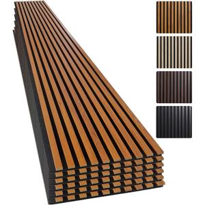 Yuzzy Wood Slat Wall Panel 6 Pack, 94.5" x 12" Acoustic Wall Panels for Interior Wall Decor and Noise Cancelling, Soundproof Wall Panels for Living Room, Bedroom, Office, Teak, 6Pcs - 94.5"x12"