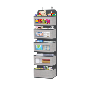 Over the Door Hanging Organizer Storage with 5 Large Pockets,Wall Mount Storage with Clear Windows and 2 Widened Metal Hooks for Pantry,Nursery,Diapers,Bathroom,kitchen,Closet,Dorm(Grey) (2 packs)
