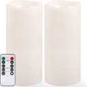 NURADA Large Outdoor Flameless Candles 12" x 5" - Waterproof LED Pillar Flickering Candle Battery Operated with Timer Remote Control for Patio Porch Lanterns Decor - Long Lasting Set of 2 (Ivory White)