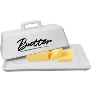 Butter Dish with Lid, Ceramic Butter Dish with Lid for Countertop, White Butter Tray, Kitchen Butter Keeper, Butter Container, Butter Holder, Microwave and Dishwasher Safe;