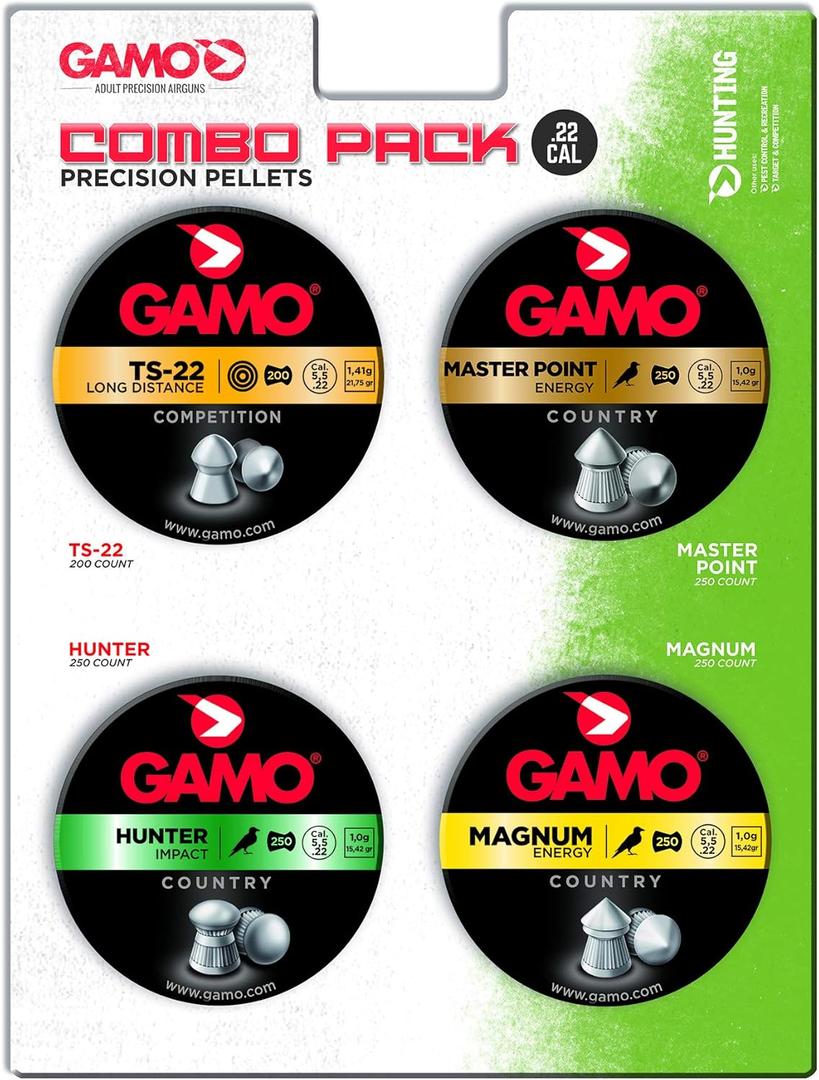 Gamo Combo Pack Assorted Air Rifle Pellets, .22 Caliber (TS-22, Hunter, Magnum, Master Point)
