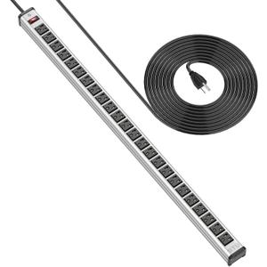 BTU Long Heavy Duty Power Strip 24 Outlet Large Metal Power Strips Garage Workshop Commercial Industrial Power Strips with Circuit Breaker.10FT Cord 15A 125V 1875W (Silver)