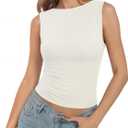 SUUKSESS Women Double Lined Going Out Basic Tank Tops Ruched Summer T Shirts, Medium, 02 White