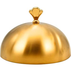 Gold Stainless Steel Food Dome Cover Food Protecting Dome Cover Serving Plate Dish Dome Cake Butter Dessert Cheese Cover for Burgers Restaurant Party (Crown Handle)