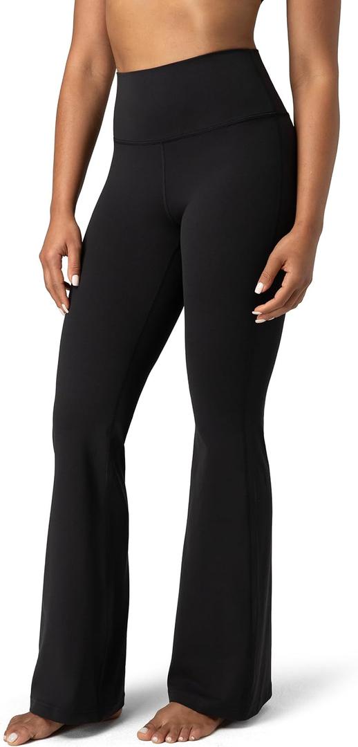 Colorfulkoala Women's Dreamlux Workout Flare Leggings High Waisted Wide Leg Bootcut Yoga Pants 29.5" / 31.5" Inseam (Large, Black)