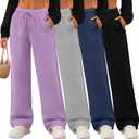 4 Pack Women's Wide Leg Sweatpants Drawstring Lounge Joggers for Women Straight Pants Elastic Waist with Pockets Lilac, Light Gray, Haze Blue, Black, Small