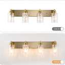 4 Light Bathroom Vanity Light Modern Brushed Gold Bathroom Light Fixtures Over Mirror with Hammered Glass Lampshade for Kitchen Hallway