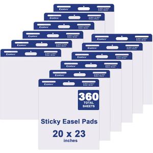 Comix Sticky Easel Pad, 20 x 23 Inches Flip Chart Paper for Teachers, Large Self Stick Easel Paper, 30 Sheets/Pad, 12 Pads/Pack