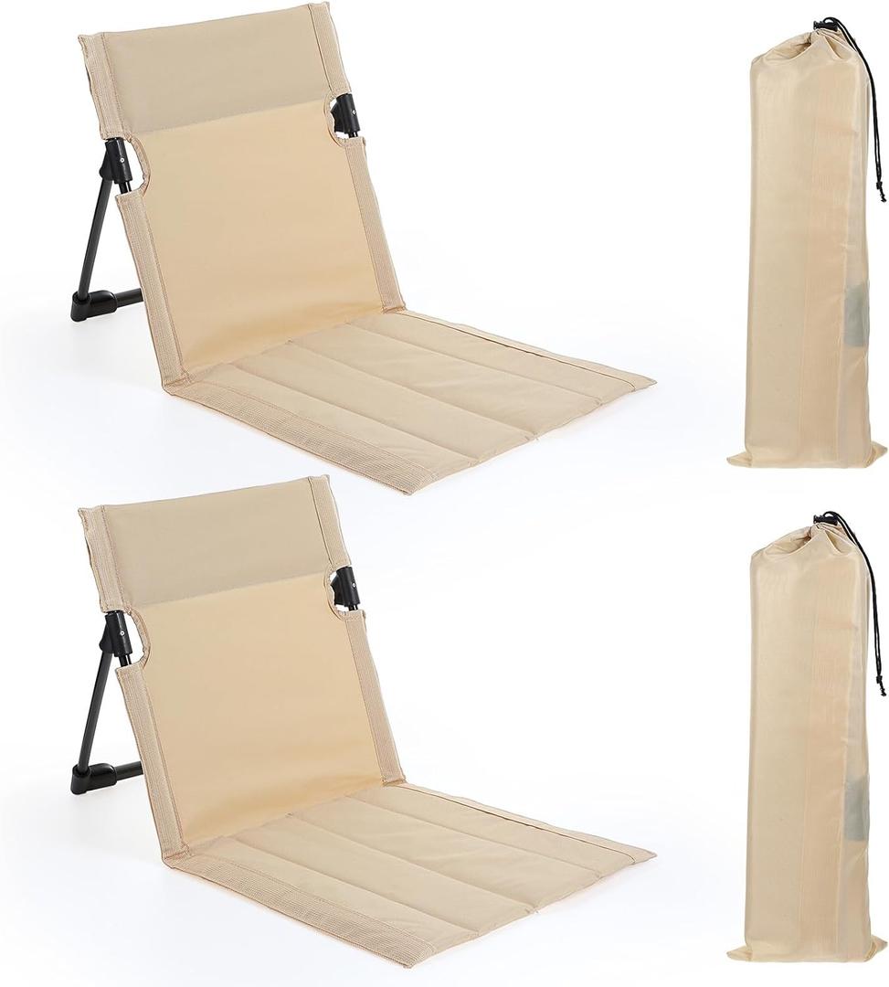 2 Pcs Foldable Pool Chairs Portable Flip Chairs for Edge of Pool with Bags, Low Beach Chair Foldable with Back Support, Waterproof & Lightweight for Poolside, Beach, Camping, Lawn (Beige)