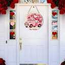 3 x 1 Pcs Valentines Wreath for Front Door 12 Inch Wooden Hanging Door Sign Welcome with Cute Truck Design Romantic Heart Porch Wreaths for Holiday Home Door Wall Farmhouse Decorations Indoors Outdoors