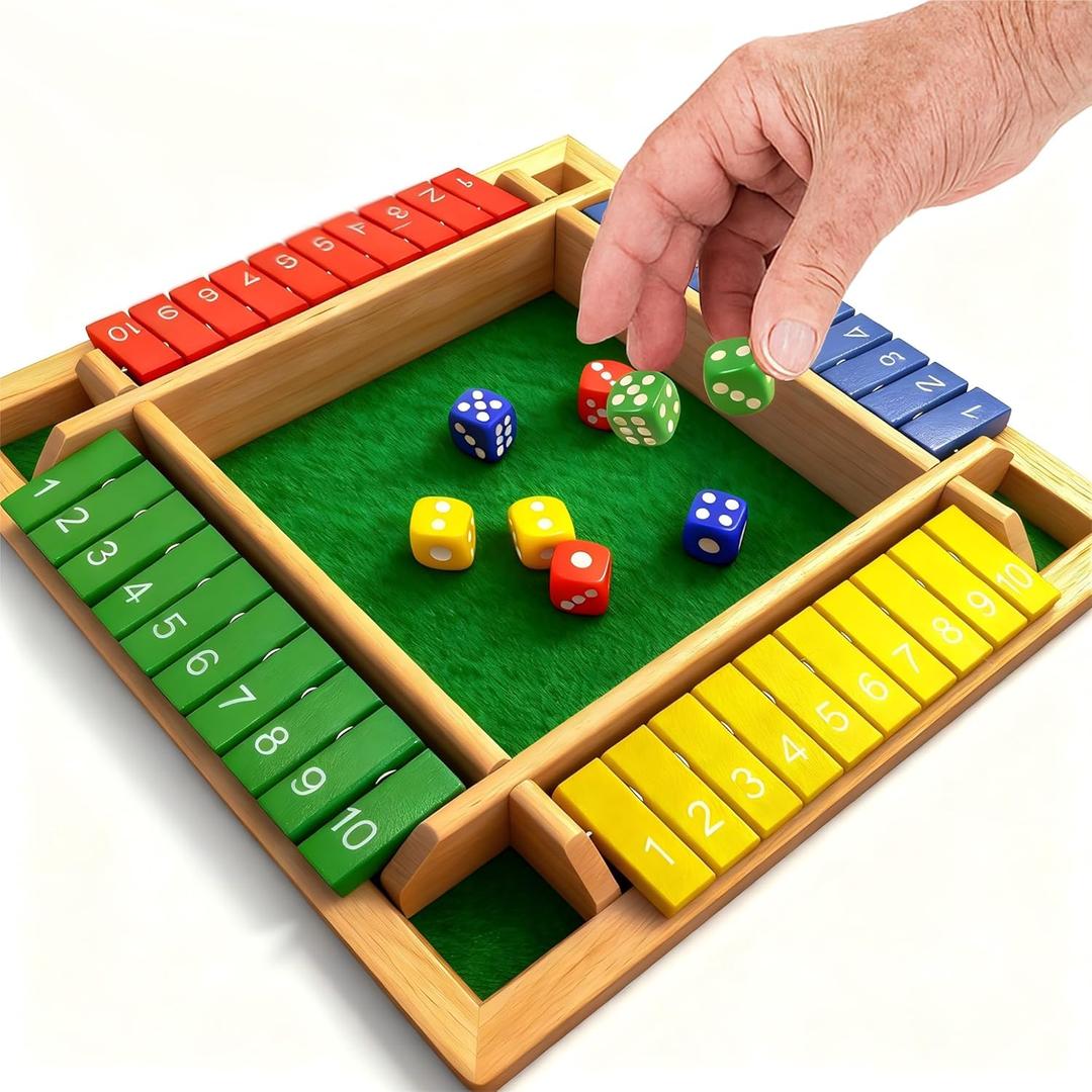 Engaging Wooden Games for Dementia Seniors - 4-Player Shut The Box Board Game for Memory Care & Cognitive Stimulation - Large Number Tiles, Fun Alzheimer's Activity for Adults & Family
