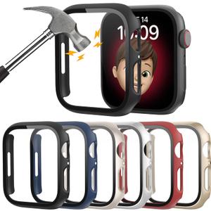 6 Pack Hard PC Case with Tempered Glass Screen Protector 44mm for Apple Watch SE 3/SE(2nd) Series 6/SE/5/4, Rontion Ultra-Thin Scratch Resistant Full Protective Bumper Cover for iWatch 44mm Accessory (Black+Blue+Starlight+Silver+Red+Gold)
