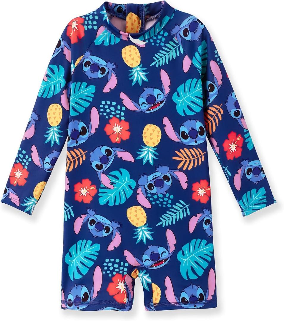 Disney Marvel Stitch Cars Spiderman Mickey Mouse Baby Boy Swimsuit Infant Toddler Bathing Suit UPF 50+ Zipper Long Sleeves (Blue)