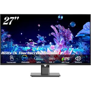 27 Inch 2K 165Hz Gaming Touch Screen Computer Monitor with HDMI USB Type C, 10-Point IPS PC Touch Display for Laptop Business Phone, VESA Mountable, Tilt Adjustable