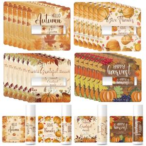 Qunclay 24 Pcs Thanksgiving Fall Pumpkin Lip Balm Bulk Maple Leaf Lip Balms Gifts Thanksgiving Baby Shower Party Supplies Thank You Appreciation Gifts for Autumn Women Men Employee Coworkers Staff