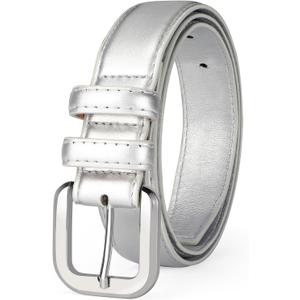 VONMELLI Leather Belts for Women Fashion Wasit Ladies Belt for Jeans Pants Dresses with Pin Buckle (Fit for Waist Size 32''-36'', Sliver)