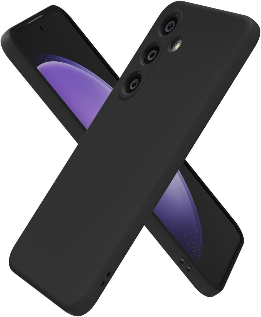 oakxco for Samsung Galaxy S23 Fe Case Silicone, Ultra Slim Thin Phone Case for Women Girls, Plain Solid Color Minimalist Aesthetic Cute Girly Design, Soft Rubber Gel TPU with Camera Cover, Black