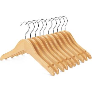 Nature Smile Kids Baby Children Toddler Wooden Shirt Coat Hangers with Notches and Anti-Rust Chrome Hook Pack of 10 (Natural)