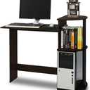 Furinno Compact Desk, 28.5" Wide Gaming Desk with Shelves, Computer Desk with Book Shelf, Office Desk for Home Office, Study Room, Dorm, Bedroom, Espresso, Round Side Shelf