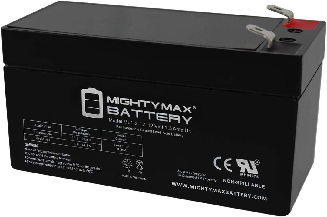 Mighty Max Battery ML1.3-12 - 12 Volt 1.3 AH, F1 Terminal, Rechargeable SLA AGM Battery