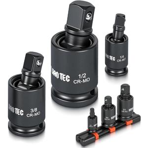 Impact Universal Joint-Socket Swivel Set, 3 piece, 1/2", 3/8", 1/4"Inch Drive Swivel Socket Extension Set, 360 Degree Rotation, Cr-Mo Steel