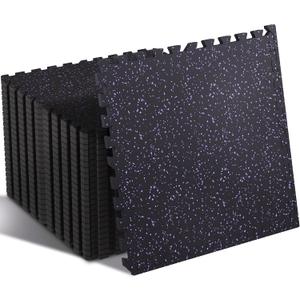 SUPERJARE 0.4'' Thick 24 Pcs 96 Sq Ft Rubber Top Exercise Equipment Mats, High Density EVA Foam Mats with Rubber Top, Interlocking Gym Flooring for Home Gym, Protective Workout Mat, Black/Purple