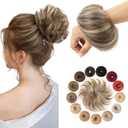 Messy Bun Hair Piece Human Hair Medium Brown Highlighted Bleach Blonde Tousled Stretchy Fluffy Donut Ponytail Extensions for Women(1 Count #p4-613