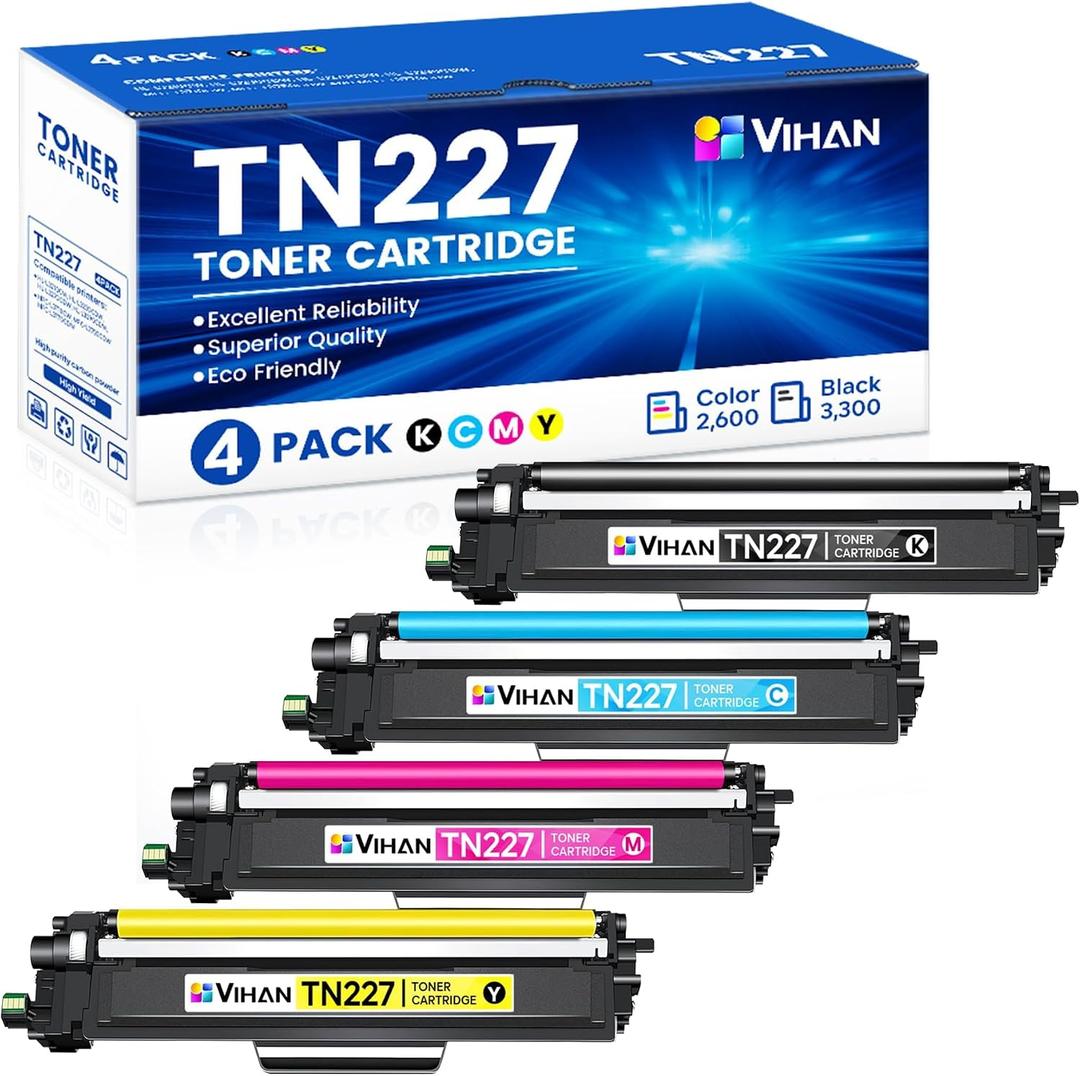 Vihan TN227 Toner Cartridge Compatible Replacement for Brother TN-227BK/C/M/Y TN 227 Toner Cartridges Work with MFC-L3770CDW HL-L3290CDW HL-L3270CDW Printer 4 Pack