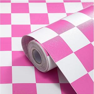 OSECAGE Pink Peel and Stick Wallpaper Checkered Contact Paper 17.7"x393"