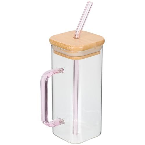 Luxshiny Transparent Glass Cup with Handle and Lid 5.31In Beverage Tumbler for Milk Juice Water Iced Coffee Home Kitchen