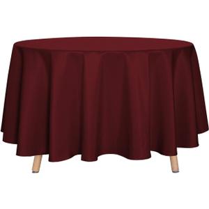 sancua Round Tablecloth - 90 Inch - Water Resistant Spill Proof Washable Polyester Table Cloth Decorative Fabric Table Cover for Dining Tables, Buffet Parties and Camping, Burgundy