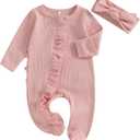 CIYCUIT Baby Girls Cactus Footies Newborn Zip Up Onesie Romper (0-3 Months, D2 Pink)