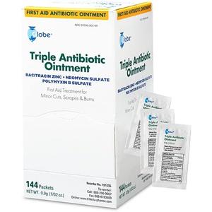 Globe (144 Pack) Triple Antibiotic Ointment 0.9g Single Packet, First Aid Kit for Minor Scratches, Wounds, Cuts and Burns, Prevents Infection Active Ingredients Compare to Leading Brand, Travel Size