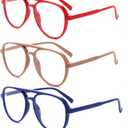 DXYXYO Retro Aviator Reading Glasses for Women, Mens Lightweight Blue Light Blocking Computer Readers (Red+blue+khaki)