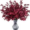 Waipfaru 6Pcs Fake Flowers Babys Breath Silk Artificial Flowers Gypsophila Bouquets Bulk Real Touch Fall Stems for Fall Thanksgiving Decor Autumn DIY Floral Arrangement Table Centerpieces, (Burgundy)