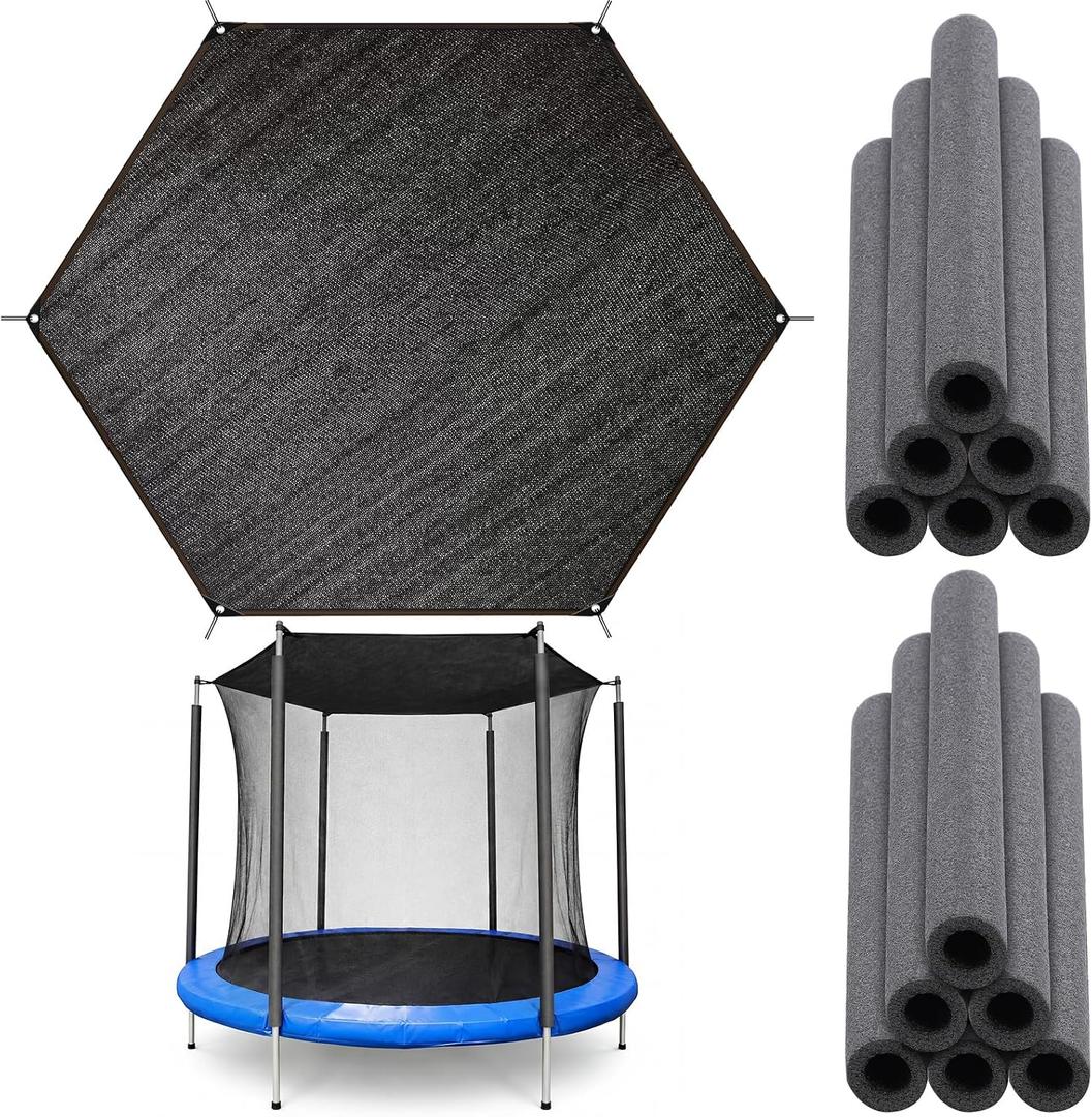 Silipull Trampoline Shade Covers Set, 14ft 6 Poles Round Heavy Duty Sun Protection Trampoline Cover Shade Canopy with 12 Pcs Pole Foam Sleeve 46.5" Length for Outdoor Backyard Playground(Black)