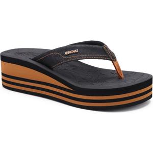 ONCAI Womens Platform Wedge Flip Flops Trendy Dressy Womans Summer Flatform Sandals with Comfortable Walking Outdoor Rubber Soles (US Size 5-11) (7, Black/Khaki(regular Size))