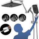 12" High Pressure Rain/Rainfall Shower Heads With Handheld Spray Combo (3+1 Settings & Built-in Power Wash Mode), Double/Dual Shower Head With Handheld - Height/Angle Adjustable(Polished Chrome)