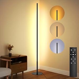 Tacopet LED Corner Floor Lamp, Minimalist Dimmable Light with Remote, 2700-6500k Color Temperature Stepless Adjustable, 58 Inches Tall Standing Lamp for Living Room, Bedroom, Home Office, Black