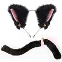 Funcredible Black Cat Ears and Tail - Furry Cat Costume - Kitten Anime Neko Ears - Cat Halloween Costumes for Woman Girls Adult Kids