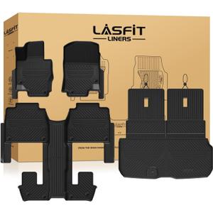 LASFIT Floor Mats & Cargo Mat with Seatback for Mercedes Benz GLS 2020-2026 (Fit 6 Seats), All Weather TPE Floor Liners Custom Fit GLS 2020-2026 Car Mats, 3 Rows & Cargo Liner with Backrest