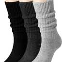 Berlune 3 Pairs Winter Wool Socks Women Warm Ribbed Knit Wool Crew Socks Thermal Cozy Lady Gift for Cold Weather Snow Boot (Monochrome)