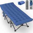 Slendor XXL Camping Cot, Oversized Camping Bed, 79" L x 32" W x 19" H Sleeping Cot with Mattress, Carry Bag, Camp Cot Bed for Travel, Guest, Support 900lbs, Blue Cot+ Blue Pad