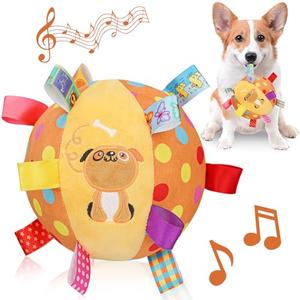Letalong Dog Squeaky Plush Toy with Straps, 6-Inch Soft Stuffed Ball with Cotton Material and Bell Built-in, Pet Interactive Fetch Toy for Small to Large Dog
